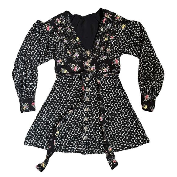 Free People Wonderland Mini Dress A-Line Floral Mixed Printed Boho Bohemian - Picture 1 of 9
